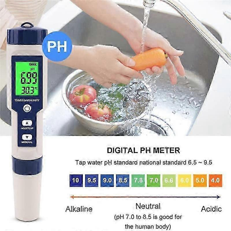 Aura Crystal Digitaler Salzgehaltsmesser 5-in-1 Wasserqualitätsprüfer für Salzgehalt, Leitfähigkeit, TDS, Salinität und pH-Wert - Bild 2