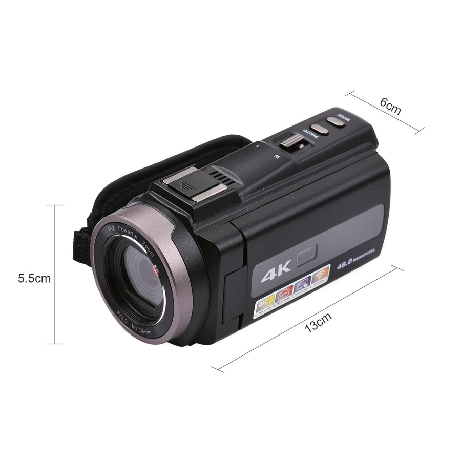 Andoer 4K 60FPS Ultra HD Digital Videokamera Camcorder mit 48MP, 16X Zoom, 3 Zoll drehbarem LCD Touchscreen und Wi-Fi in Schwarz - Bild 4