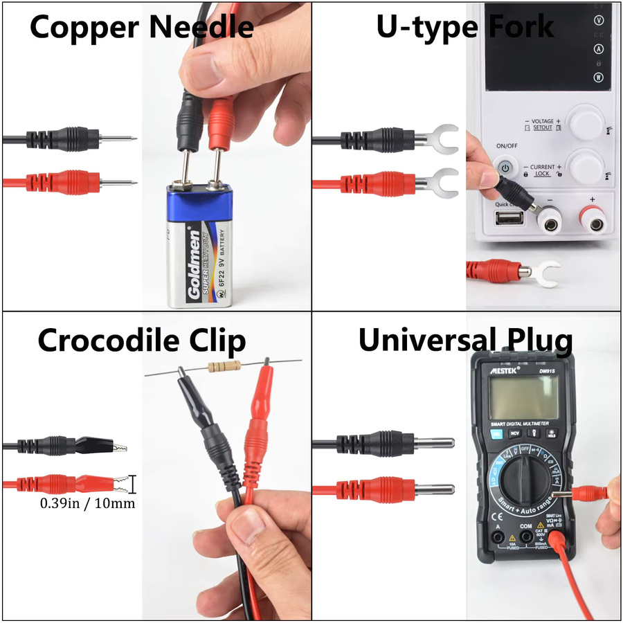 16-teiliges Multimeter-Testkabel-Set mit Krokodilklemmen, Bananensteckern und Testsonden als Ersatz-Testleitungen - Bild 3