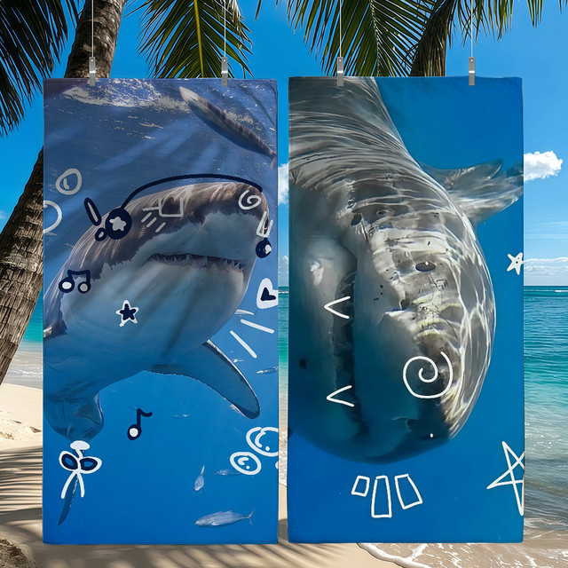 Shark Exploring the Sea Handtuch, schnelltrocknendes Strandtuch in Blau für Schwimmbad, Camping, Yoga und Fitnessstudio - Bild 1