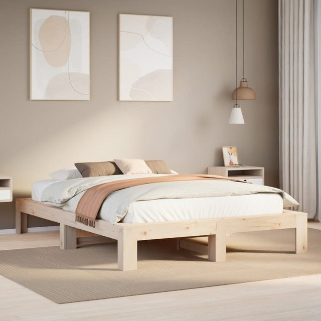 Vidaxl Bettrahmen aus rustikalem Massivholz Kiefer, B/T/H: 140 x 190 cm - Bild 1