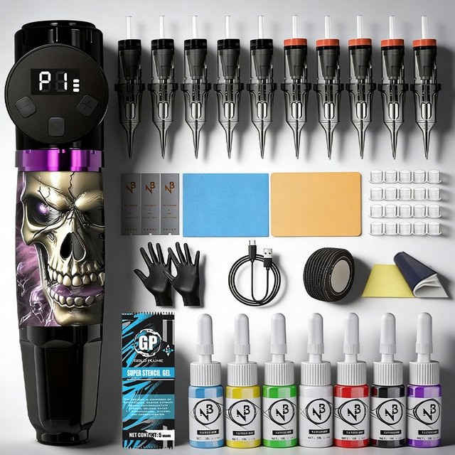 Goldplume Tattoo Kit, Tattoo Maschine Set, Drahtlos - Bild 1