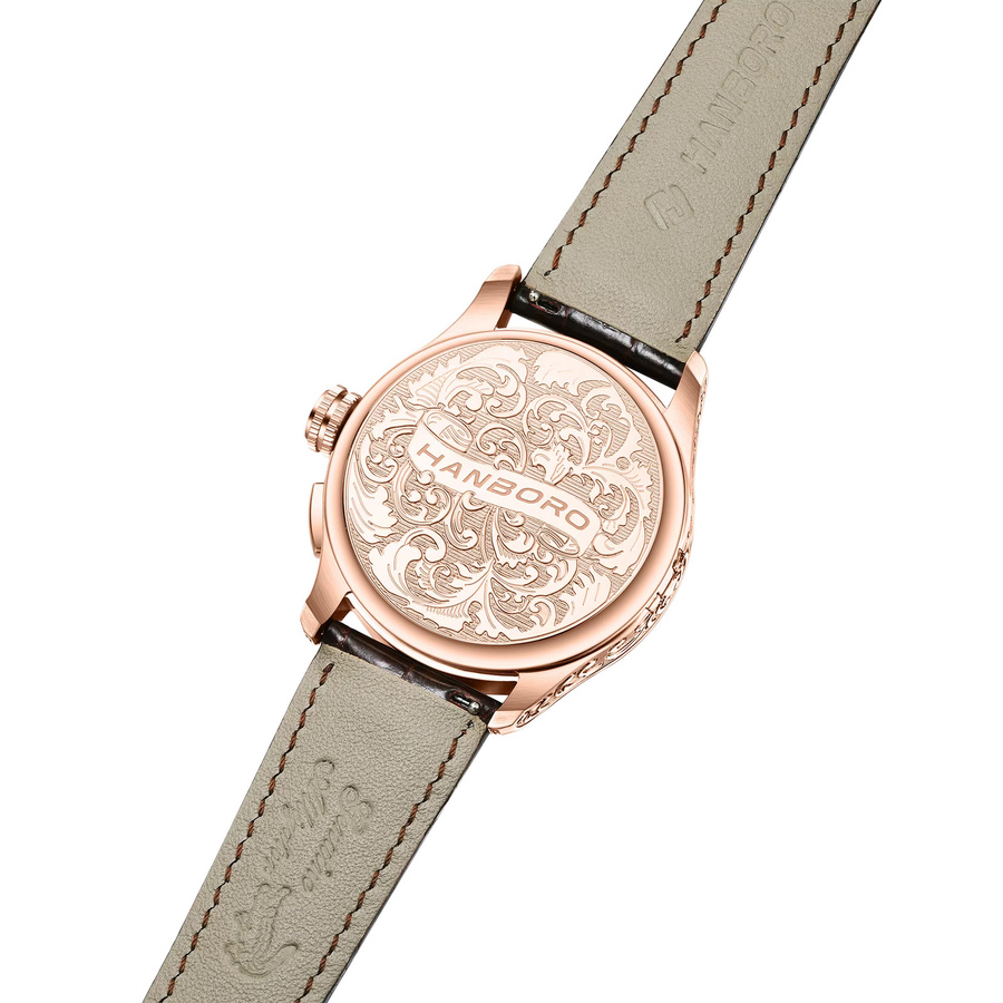 HANBORO Armbanduhr, Automatik, Edelstahl, Roségold, Leder, 42 mm, Herren - Bild 3