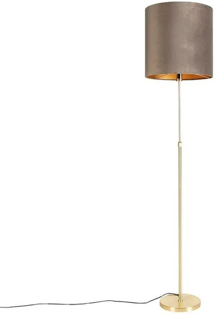 QAZQA Stehleuchte in Gold und Messing mit taupefarbenem Samtschirm, höhenverstellbar und dimmbar, Höhe: 143 cm, Durchmesser: 40 cm - Bild 1