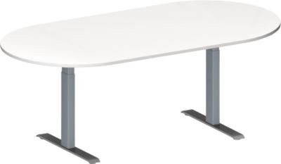 Schäfer Shop Genius Konferenztisch MODENA FLEX, oval, T-Fuß Rechteckrohr, höhenverstellbar, weiß/weißaluminium RAL 9006, B: 200 cm, T: 100 cm, H: 65-85 cm - Bild 1