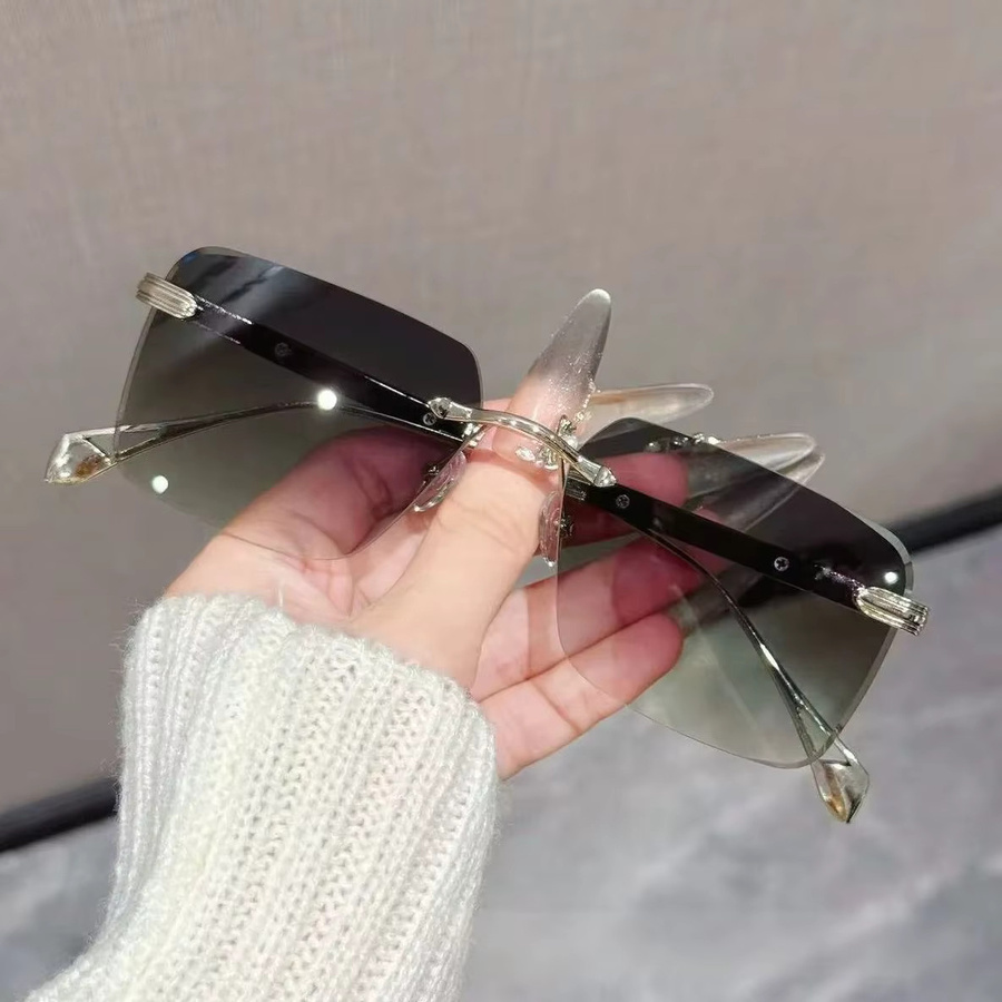 DIXSG DS-2820 Sonnenbrille, randlos, rechteckig, Metall, grau, Herren - Bild 1