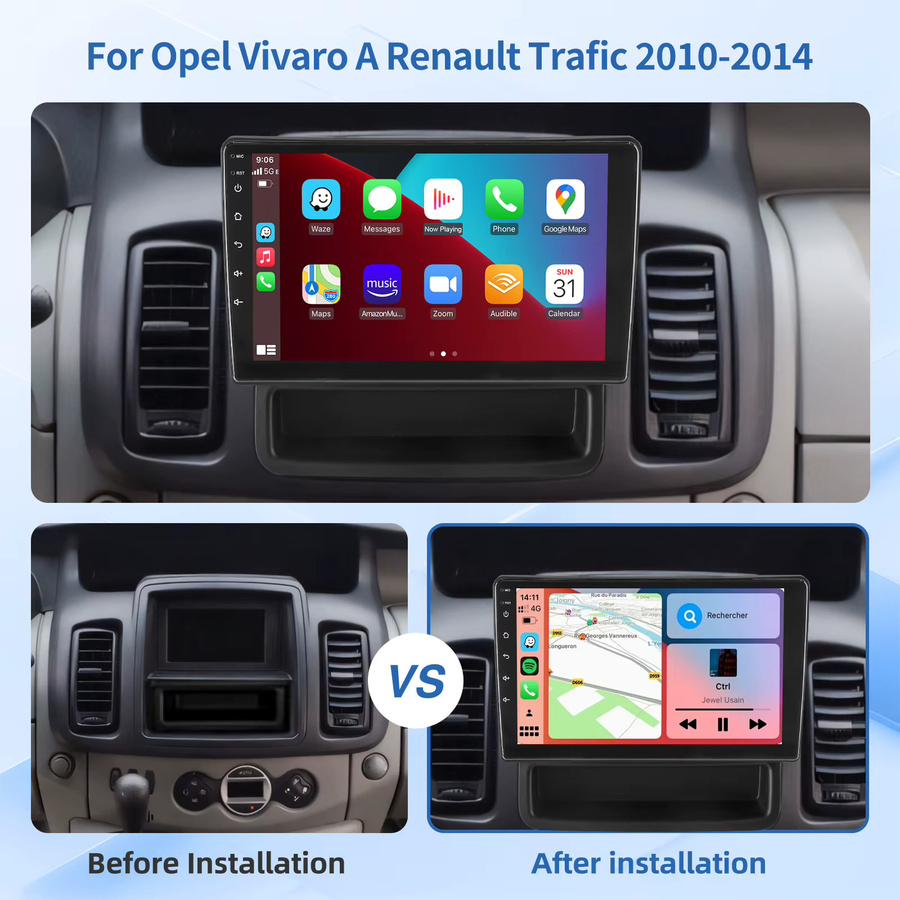 MOPECT Android 15 Radio-Stereo-Player mit CarPlay und Bluetooth für Renault Trafic 2, Opel Vivaro A und Nissan Primastar 2006-2014, Schwarz - Bild 2
