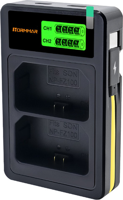 FZ100 Dual-Slot-Akkuladegerät von Sony mit USB-C und Micro-USB in Schwarz für Sony A7M3 A7M4 A7CR A7C II A9 II A9 III ZV-E1 ZV-E10 II Kameras - Bild 1