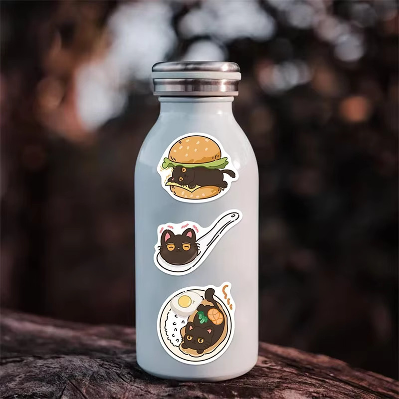 50 Stück Schwarze Katzen Aufkleber Set mit lustigen Cartoon-Katzen-Memes aus wasserfestem Vinyl für Scrapbooking und Journaling - Bild 4