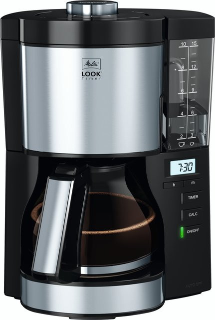 Melitta LooK V Timer Filterkaffeemaschine in Schwarz und Silber mit Glaskanne und Timer - Bild 1