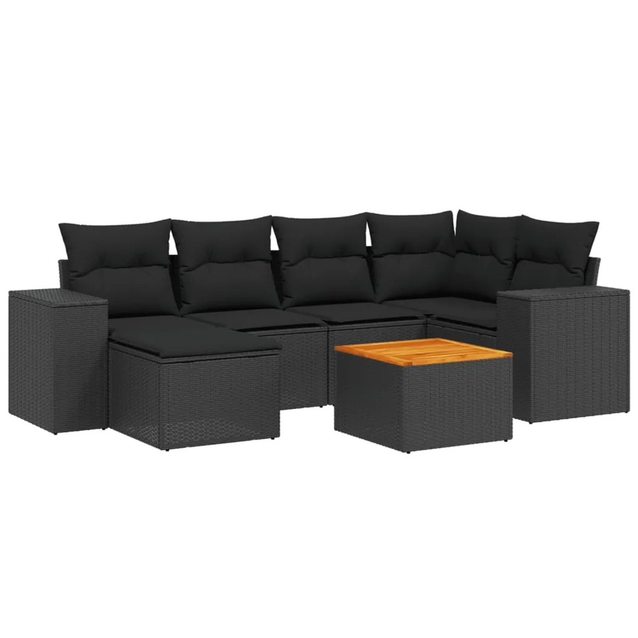 vidaXL 7-tlg Garten-Sofagarnitur in L-Form aus Polyrattan mit Kissen in Schwarz - Bild 2