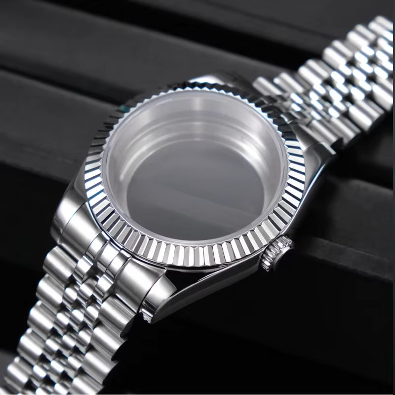 Tandorio Uhrengehäuse, silber, geriffelt, gebogen, 36 mm, 39 mm, wasserdicht - Bild 1