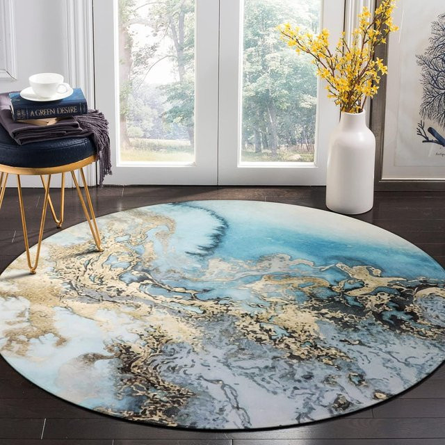 Runder Teppich mit Marmormuster von HGHT in Grau, Durchmesser: 120 cm - Bild 1