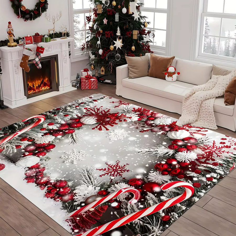 VIKAMA Weihnachtsteppich mit Weihnachtsmann und Schneemann, rutschfest und wasserabsorbierend, B/T: 60 x 40 cm, Mehrfarbig - Bild 6
