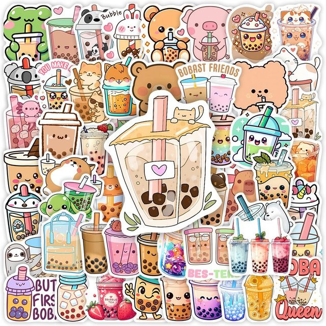 Wasserdichte Cartoon Bubble Tea Aufkleber in Multicolour für Scrapbook, Laptop und Flaschen von A Family Of Home Textiles - Bild 1
