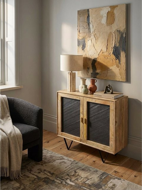 KADIMA DESIGN Sideboard aus Mango Massivholz und Metall in Anthrazit, B/H/T: 80 x 75 x 35 cm - Bild 1