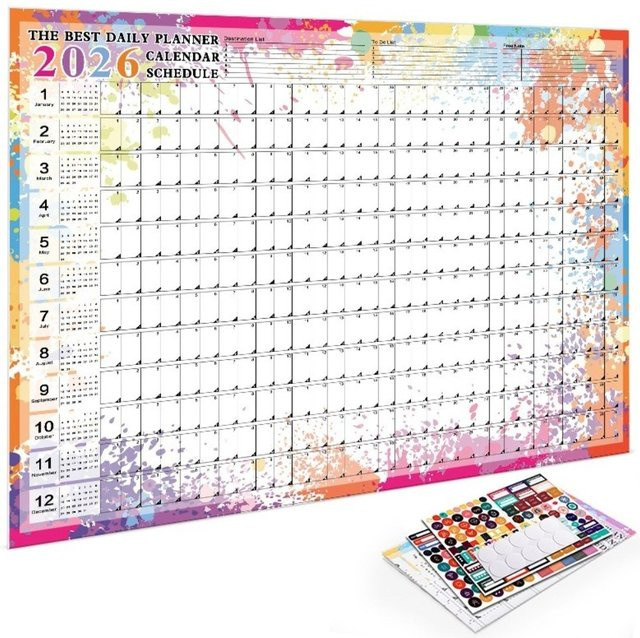 Großer Wandkalender 2026 als Jahresplaner und Organizer mit Tages-, Monats- und Jahresansicht in Mehrfarbig - Bild 1