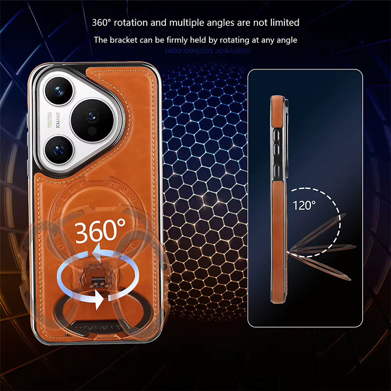 Magnetische drehbare Leder-Halterung für Huawei Pura 70 80 Pro Plus Mate 70 60 Pro Plus mit kabelloser Ladefunktion in Grau - Bild 4