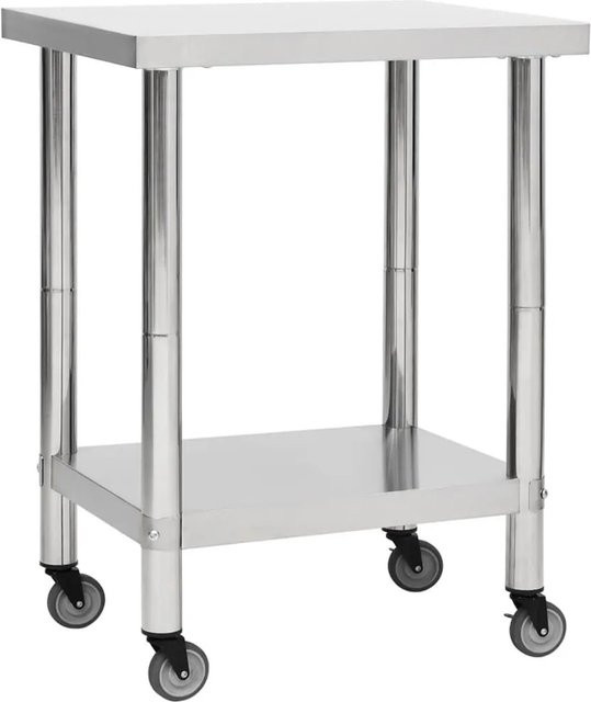 DELUKE Edelstahl Arbeitstisch BEWO mit Rollen, Silber, B/T/H: 80 x 30 x 85 cm - Bild 1