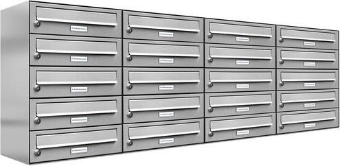 AL Briefkasten für 20 Parteien, Aufputzmontage, silberfarben, B/H/T: 153,161 x 57,5 x 27,5 cm - Bild 1