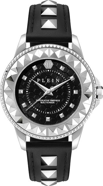 Philipp Plein Damenuhr Rock Couture, Quarz, Edelstahl, Leder, 38 mm, Schwarz - Bild 1