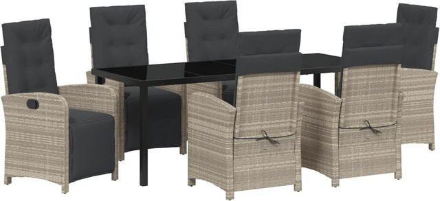 vidaXL Garten Essgruppe 7-teilig aus Poly-Rattan und Glas in Hellgrau - Bild 1