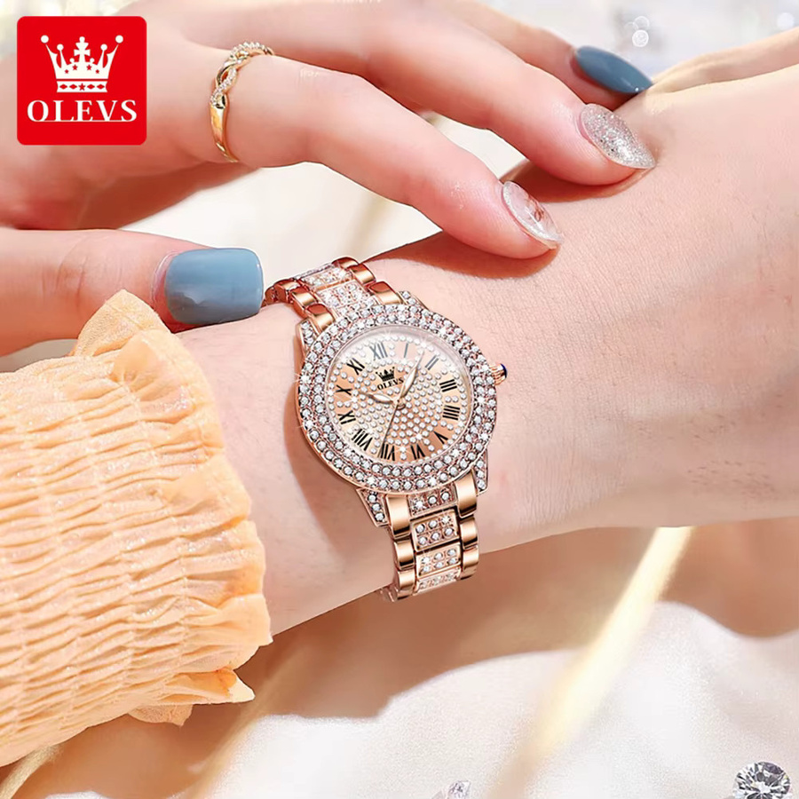 OLEVS Armbanduhr, Quarz, Edelstahl, Roségold, Diamantbesetzt, Damen - Bild 3