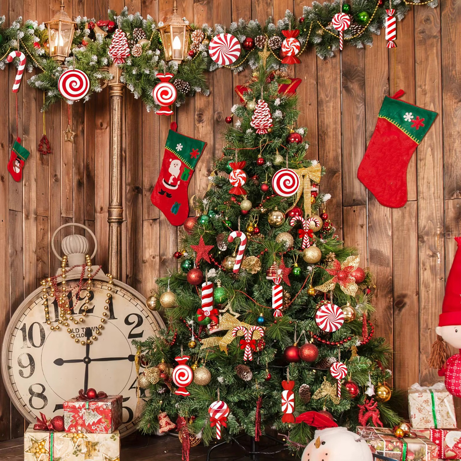 DUTRIEUX Weihnachts-Zuckerstangen Holzornamente rot-weiß gestreift als Anhänger für Weihnachtsbaum und Heimdekoration - Bild 4