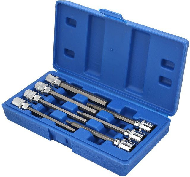 7-teiliges Painter Stecknuss-Bit Set aus Edelstahl in Blau mit 3/8 Zoll Vierkant und verschiedenen Sechskant-Verlängerungen - Bild 1