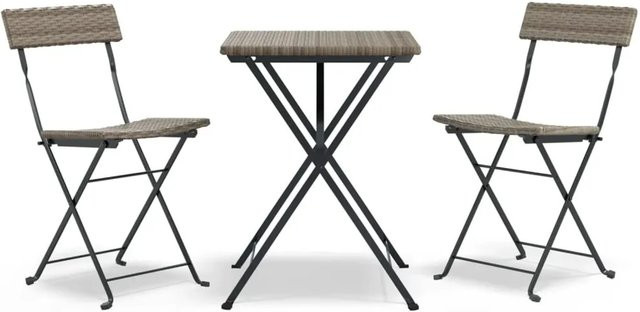 vidaXL 3-tlg Bistro-Set aus grauem Poly-Rattan und pulverbeschichtetem Stahl klappbar - Bild 1