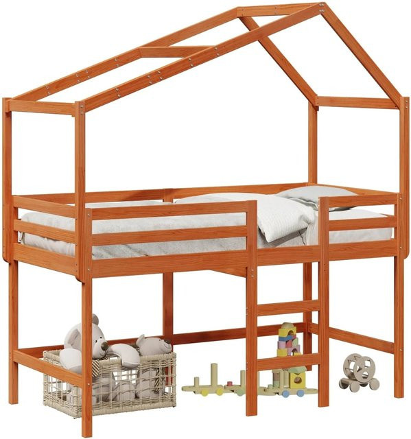 vidaXL Hochbettrahmen aus massivem Kiefernholz in Braun, B/T/H: 90 x 190 x 220,5 cm - Bild 1