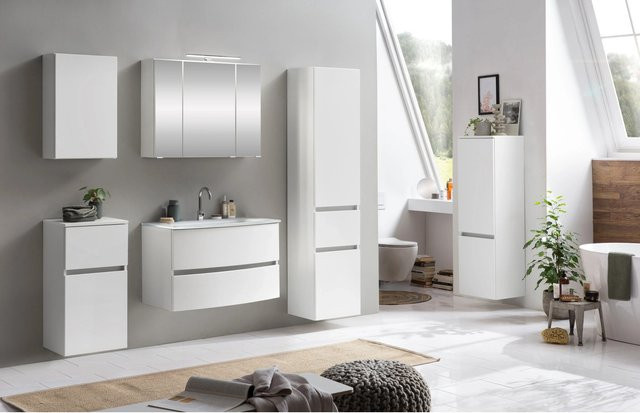 Held Möbel Waschtisch-Set Salerno 2-tlg. in Matt Weiß mit Glasbecken und Spiegelschrank, Breite: 80 cm - Bild 1