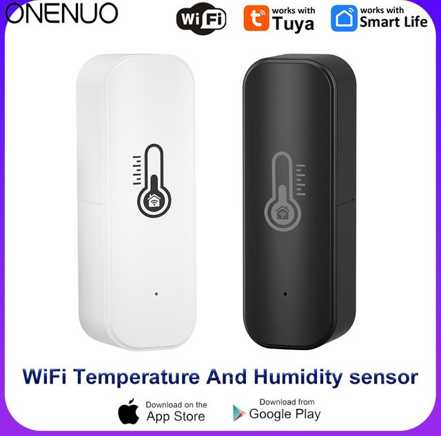Tuya WiFi Smart Temperatur- und Feuchtigkeitssensor Hygrometer mit App-Steuerung für Alexa und Google Home, Weiß/Schwarz - Bild 1