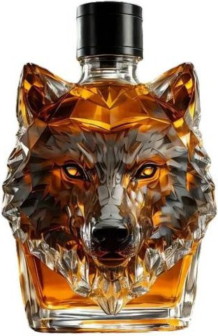 Jiyuge Whiskey Dekanter Wolfskopf aus Borosilikatglas, 300 ml, Braun/Transparent - Bild 1