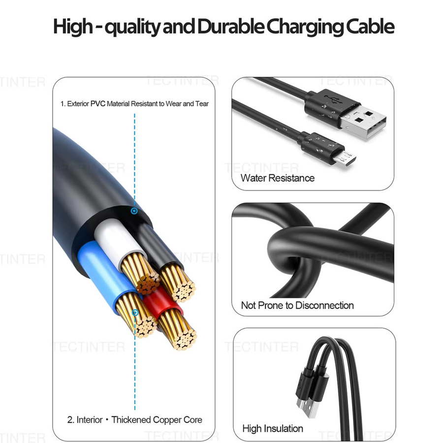 TECTINTER USB-Ladekabel in Schwarz für PS4, Xbox Controller und Android-Smartphones - Bild 2