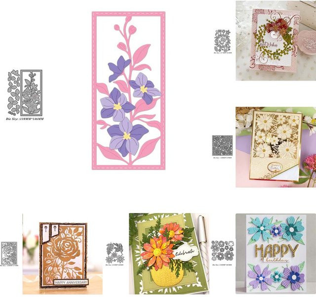 Metall Schneidestempel mit Blumen- und Blättermotiven in Silber für DIY Scrapbooking und Papierdekoration - Bild 1