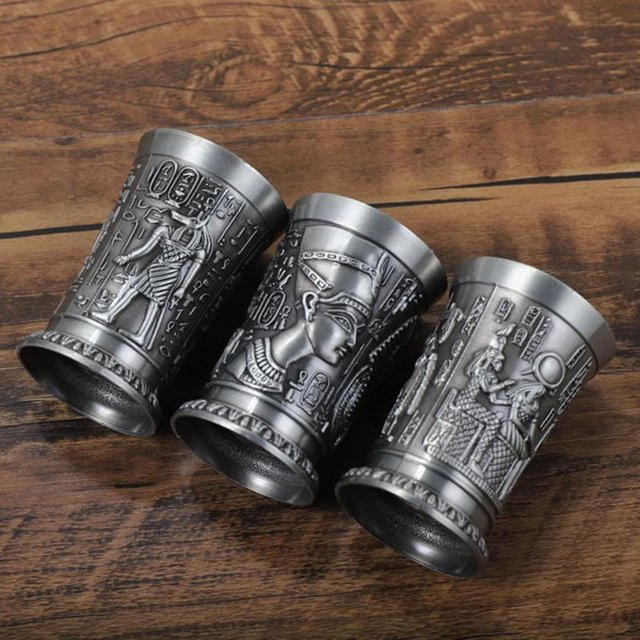 Aihogard Ägypten Mythos Retro Metall Tasse in Bronze mit 3D Relief für Likör und Spirituosen - Bild 1