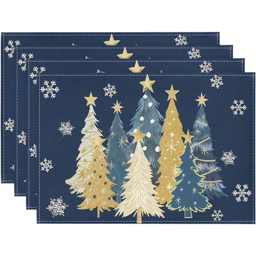 VIKAMA 4-teiliges Set Weihnachts-Tischsets mit Schneeflocken-Design, Blau, wasserdicht und hitzebeständig, B: 45,0 cm x T: 30,0 cm - Bild 5