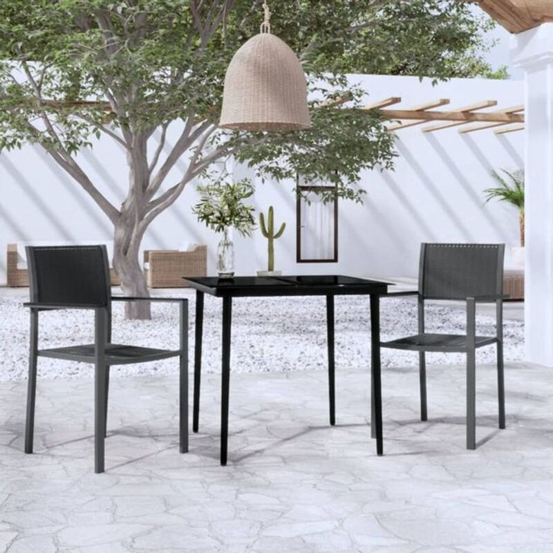 3-tlg. Garten-Essgruppe von vidaxl in Schwarz aus Polyrattan mit Glas und Stahl im modernen Design - Bild 1