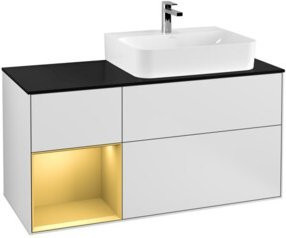 V&B Finion Waschtischunterschrank mit Abdeckplatte und Regal links, Weiß matt lackiert, B: 120 cm, T: 50,1 cm, H: 50,1 cm - Bild 1