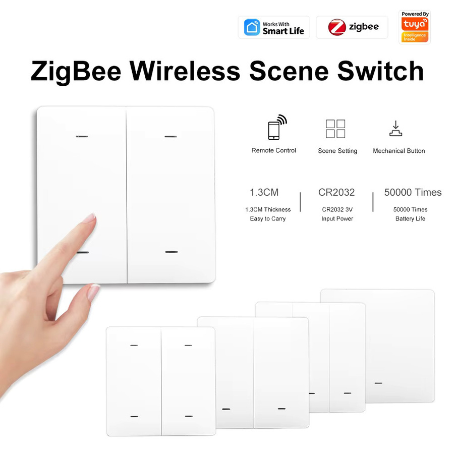 Manhot Smarter ZigBee Funk-Szenenschalter in Weiß, batteriebetrieben, kompatibel mit Tuya, 12 Szenen, Wandmontage - Bild 2