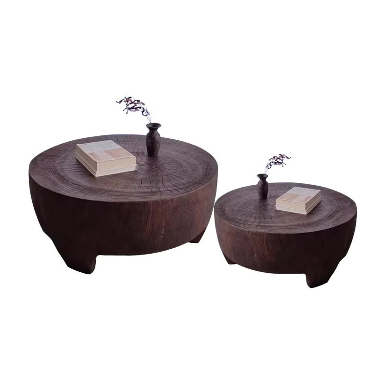 ZUIYU Couchtisch im Nordic Modern Design aus Holz, Rund, Braun, B/T/H: 40 x 40 x 35 cm - Bild 2