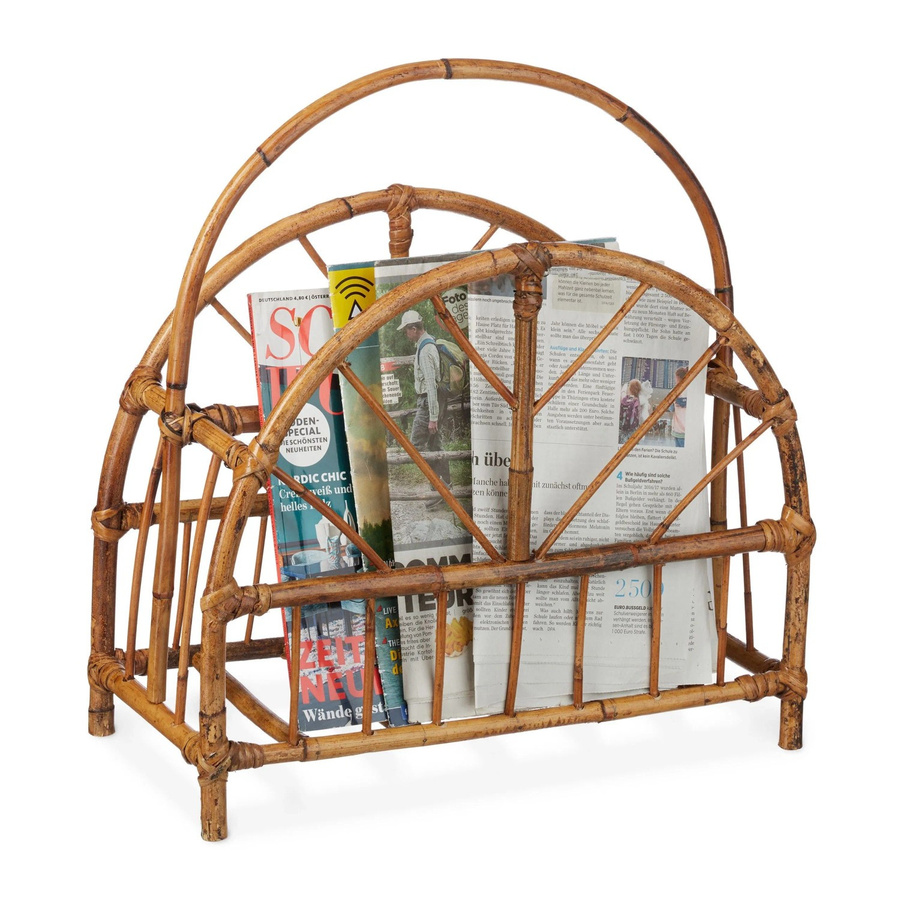 Relaxdays Zeitungsständer Rattan in Braun mit Henkel im Boho-Design, B/T/H: 47 x 20,5 x 43,5 cm - Bild 2