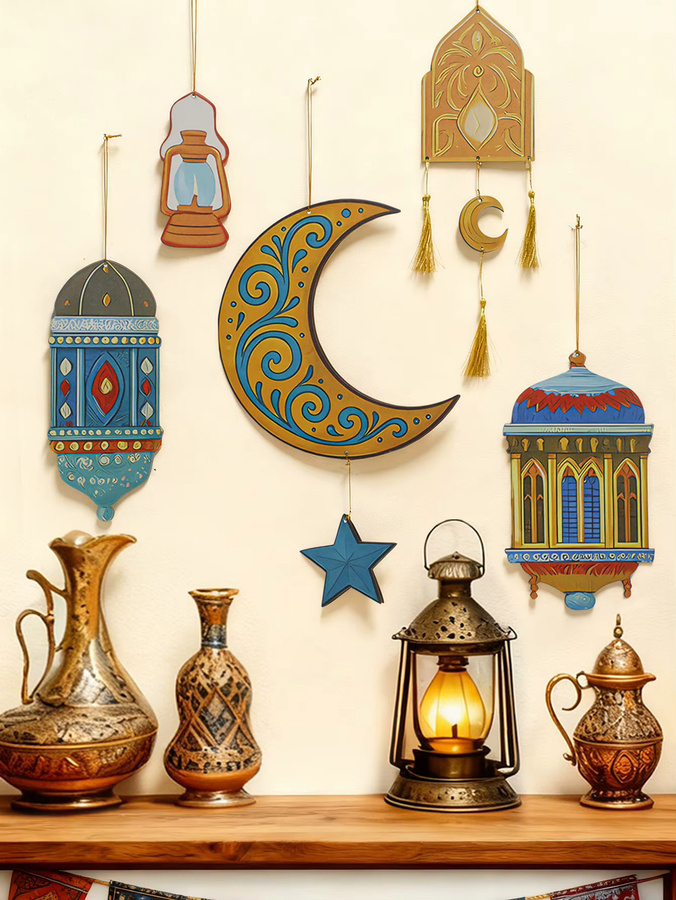 Kare Design Islamische Ramadan Wanddekoration in Gold mit Mond, Sternen und Quaste als orientalische Hängedekoration - Bild 2