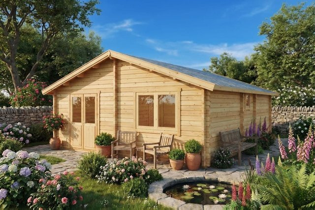 Blockhaus Irland mit zwei Schlafzimmern, 6 x 7 m, 43 m², Flachdach - Bild 1