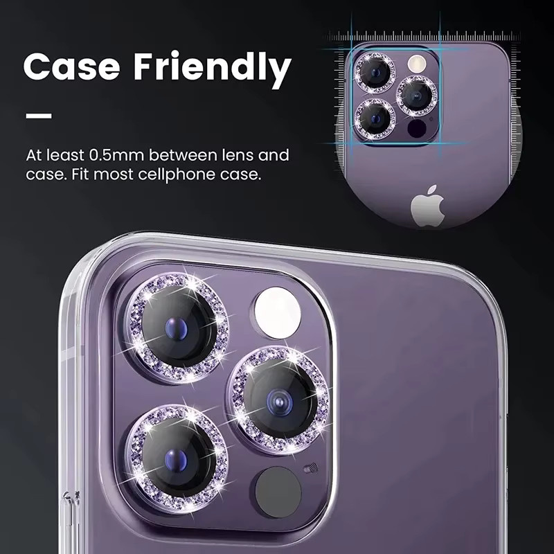 Glitzernder Kamera-Objektivschutz aus Metall und Glas für iPhone 15 14 13 12 11 Pro Max Plus in Silber und Multicolour - Bild 2