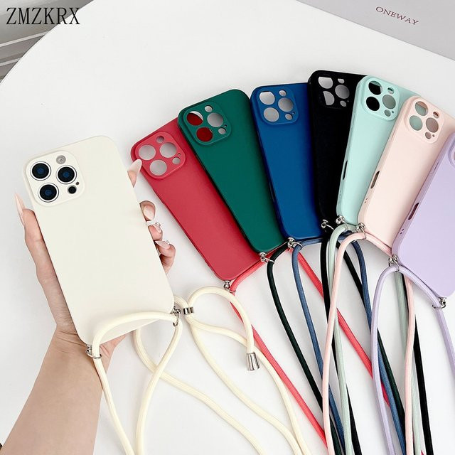 ZMZKRX Silikon-Handyhülle mit Crossbody-Halsketten-Riemen für iPhone, Farbe: Weiß - Bild 1