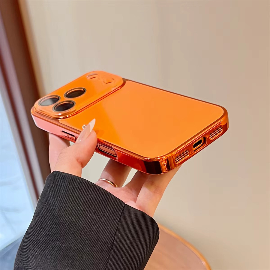 BeisFun Handyhülle aus gehärtetem Glas für iPhone 11 bis 17 Pro Max Plus mit Kristall-Linsenschutz und Stoßstange in Gold und Orange - Bild 2
