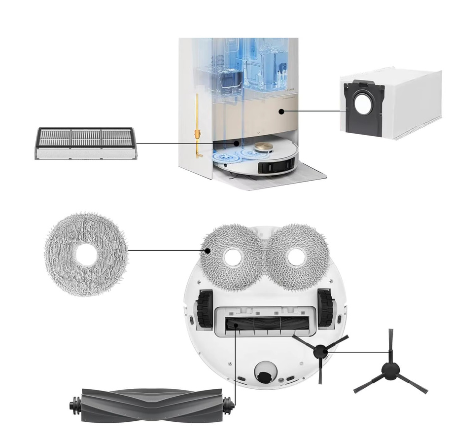 Dreame Ersatzteil-Set für D20 Ultra und L10s Ultra CE mit Hauptbürste, Seitenbürste, Wischtuch, HEPA-Filter und Staubbeuteln - Bild 3