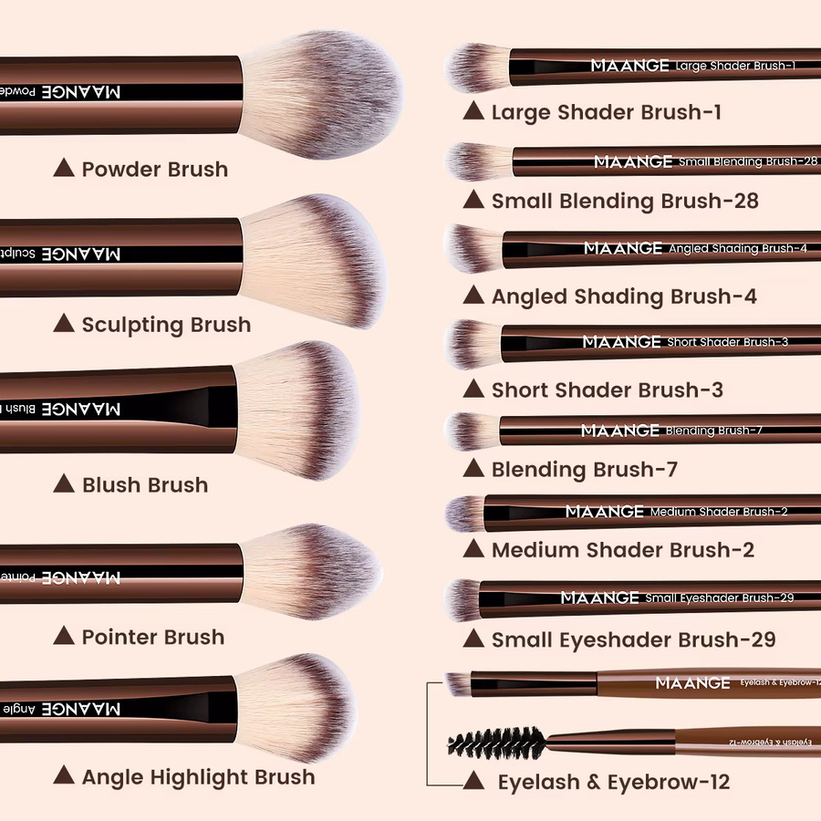 MAANGE Make-up-Pinsel-Set, 13-teilig, synthetische Haare, mit 2 Luftpolster-Puffs - Bild 3
